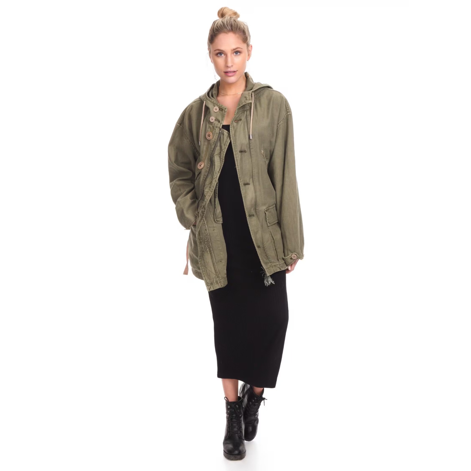 Wom M Free People Anorak Joshua Tree Oversized Canvas Army Green Cargo Jacket